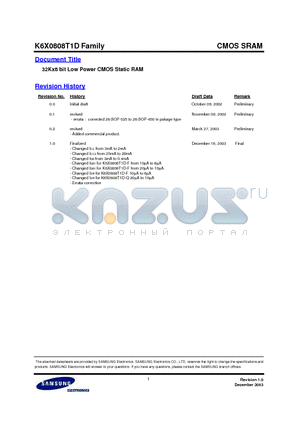 K6X0808T1D-GF70 datasheet - 32Kx8 bit Low Power CMOS Static RAM