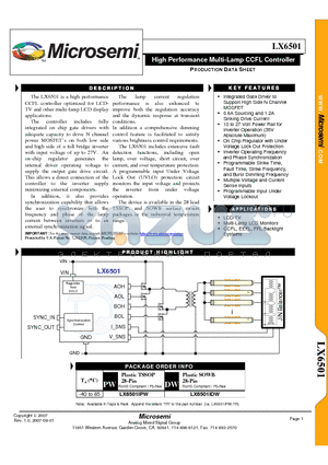 LX6501 datasheet - TM High Performance Multi-Lamp CCFL Controller