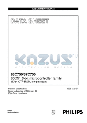 P83C750EBDDB datasheet - 80C51 8-bit microcontroller family 1K/64 OTP ROM, low pin count