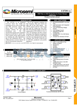 LX7201-15ISF datasheet - EMI Filter & ESD Protection for Down Stream USB Ports