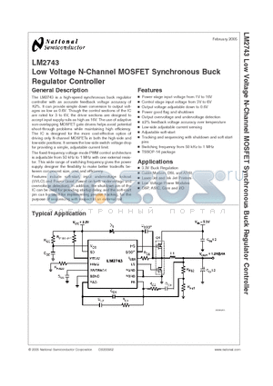LM2743 datasheet - N-Channel FET Synchronous Buck Regulator Controller for Conversion from 3.3V