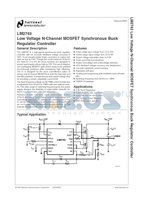 LM2743MTC datasheet - N-Channel FET Synchronous Buck Regulator Controller for Conversion from 3.3V