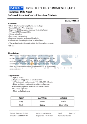 IRM-3738S18 datasheet - Infrared Remote-Control Receiver Module