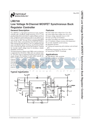 LM2746 datasheet - Low Voltage N-Channel MOSFET Synchronous Buck Regulator Controller