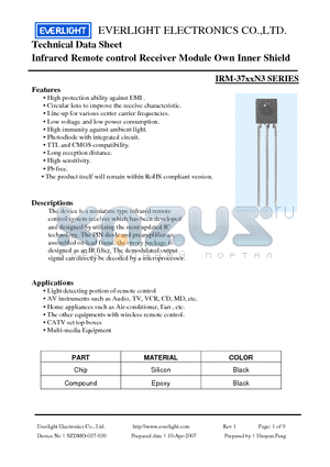 IRM-3740N3 datasheet - Infrared Remote control Receiver Module Own Inner Shield