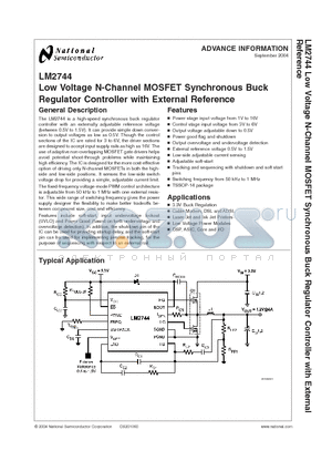 LM2744 datasheet - Low Voltage N-Channel MOSFET Synchronous Buck Regulator Controller with External Reference