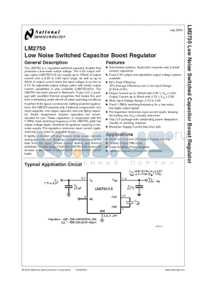 LM2750 datasheet - Low Noise, 5.0V Regulated Switched Capacitor Voltage Converter