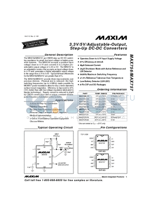 MAX756ESA datasheet - 3.3V/5V/Adjustable-Output, Step-Up DC-DC Converters