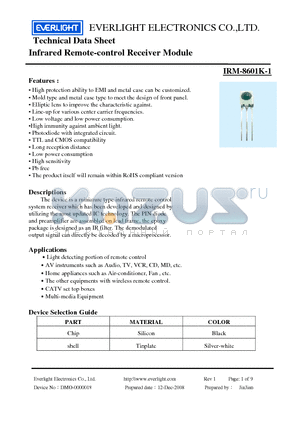 IRM-8601K-1 datasheet - Infrared Remote-control Receiver Module