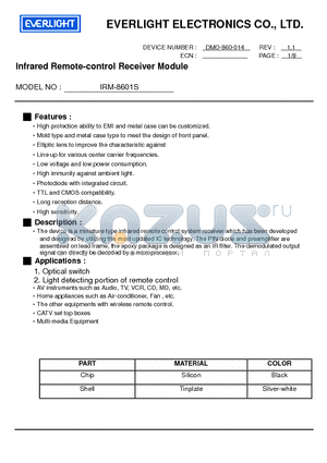 IRM-8601S datasheet - Infrared Remote-control Receiver Module