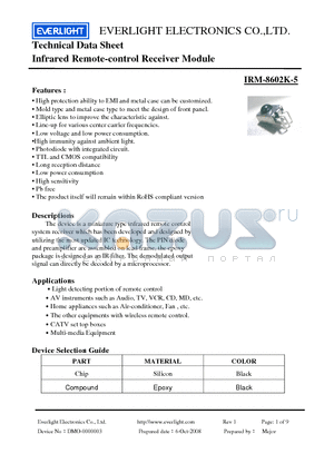 IRM-8602K-5 datasheet - Technical Data Sheet Infrared Remote-control Receiver Module