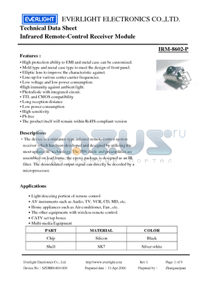 IRM-8602-P datasheet - Infrared Remote-Control Receiver Module