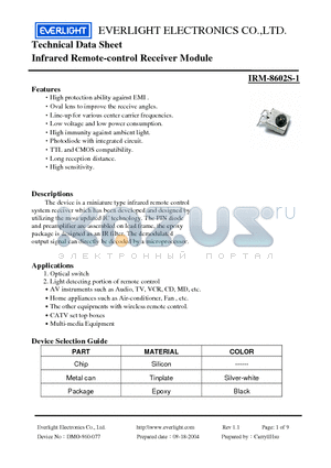 IRM-8602S-1 datasheet - Infrared Remote-control Receiver Module