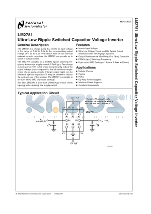 LM2781 datasheet - Ultra-Low Ripple Switched Capacitor Voltage Inverter