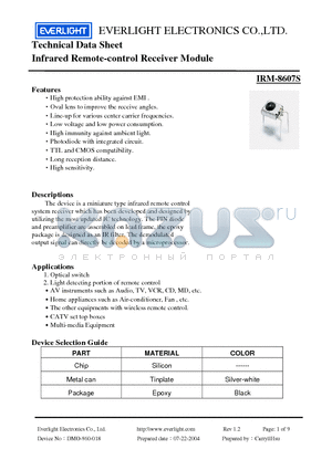 IRM-8607S datasheet - Technical Data Sheet Infrared Remote-Control Receiver Module