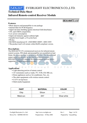 IRM-8607T-5-P datasheet - Infrared Remote-control Receiver Module