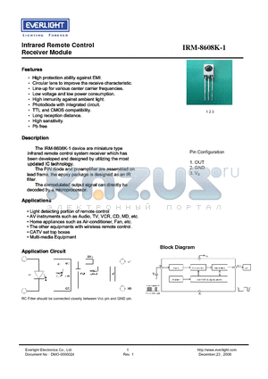 IRM-8608K-1 datasheet - Infrared Remote Control Receiver Module