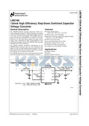 LM2788 datasheet - 120mA High Efficiency Step-Down Switched Capacitor Voltage Converter