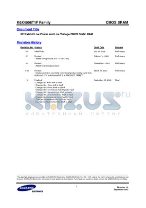 K6X4008T1F-GB70 datasheet - 512Kx8 bit Low Power and Low Voltage CMOS Static RAM