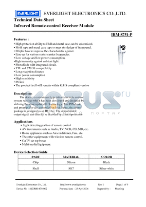 IRM-8751-P datasheet - Infrared Remote-control Receiver Module