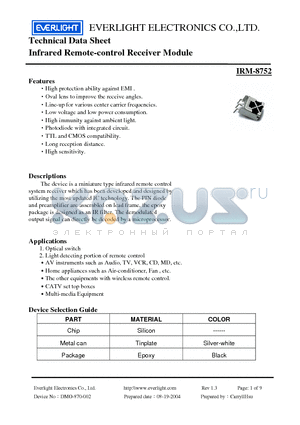 IRM-8752 datasheet - Infrared Remote-control Receiver Module