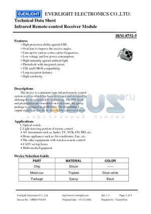 IRM-8752-5 datasheet - Infrared Remote-control Receiver Module