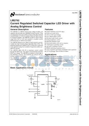 LM2792LD-L datasheet - Current Regulated Switched Capacitor LED Driver with Analog Brightness Control