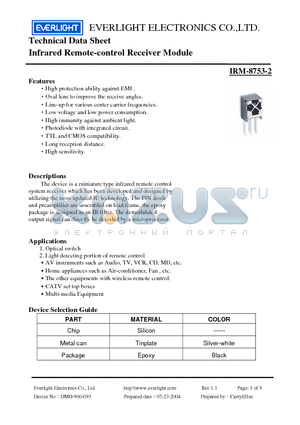 IRM-8753-2 datasheet - Infrared Remote-control Receiver Module