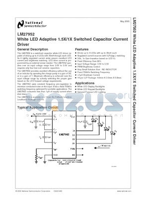 LM27952 datasheet - White LED Adaptive 1.5X/1X Switched Capacitor Current Driver