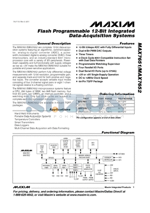 MAX7651ECB datasheet - Flash Programmable 12-Bit Integrated Data-Acquisition Systems