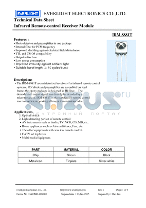 IRM-8881T datasheet - Infrared Remote-control Receiver Module