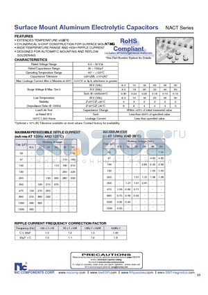 NACT101K16V8X10.5TR13F datasheet - Surface Mount Aluminum Electrolytic Capacitors