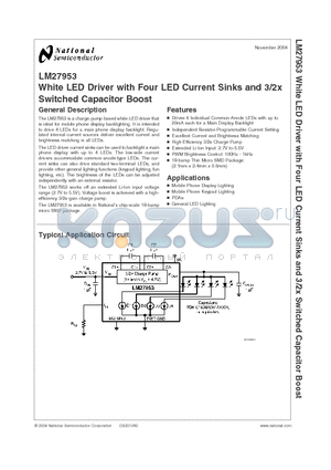 LM27953 datasheet - White LED Driver with Four LED Current Sinks and 3/2x Switched Capacitor Boost