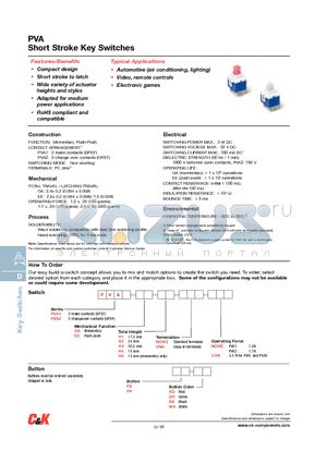 PVA datasheet - Short Stroke Key Switches