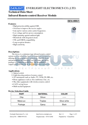 IRM-8881V datasheet - Infarared Remote-control Receiver Module