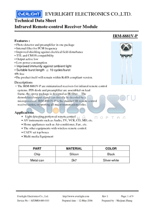 IRM-8881V-P datasheet - Infrared Remote-control Receiver Module