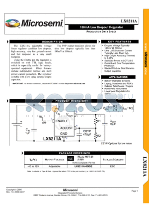 LX8211A datasheet - 150mA Low Dropout Regulator