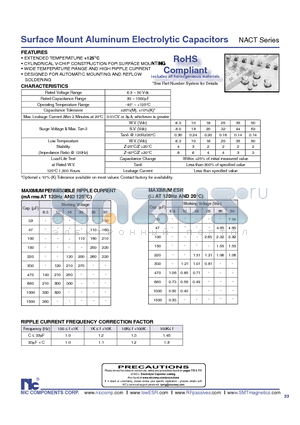NACT101M16V8X10.5TR13F datasheet - Surface Mount Aluminum Electrolytic Capacitors