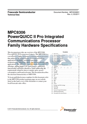 MPC8306EC datasheet - PowerQUICC II Pro Integrated Communications Processor Family Hardware Specifications