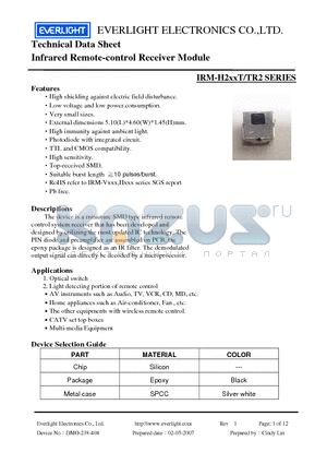 IRM-H2XXT datasheet - Infrared Remote-control Receiver Module