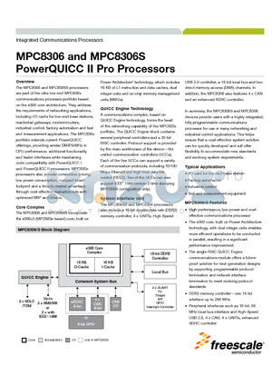 MPC8306S datasheet - PowerQUICC II Pro Processors