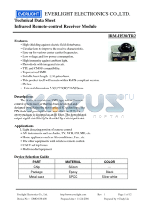 IRM-H538/TR2 datasheet - Infrared Remote-control Receiver Module