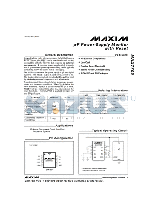 MAX7705 datasheet - lP Power-Supply Monitor with Reset