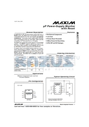 MAX7705CPA datasheet - lP Power-Supply Monitor with Reset