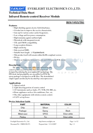 IRM-V038/TR1 datasheet - Infrared Remote-control Receiver Module