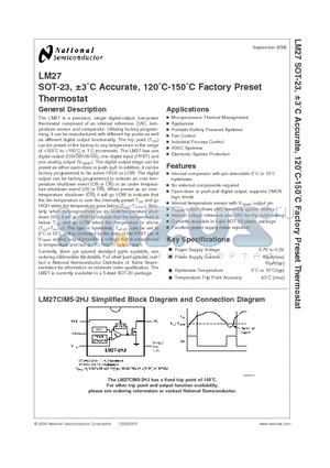 LM27CIM5-ZHJ datasheet - SOT-23, a3`C Accurate, 120`C-150`C Factory Preset Thermostat