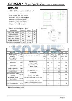 IRM047U datasheet - 2.4 / 5GHz ISM Power Amplifier MMIC for W-LAN