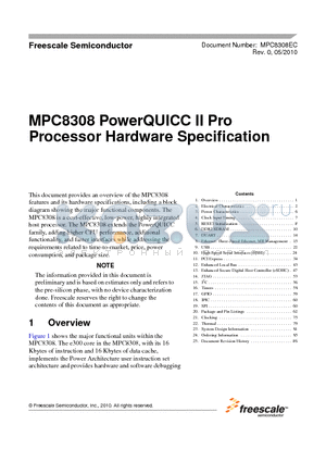 MPC8308CVMAGDA datasheet - MPC8308 PowerQUICC II Pro Processor Hardware Specification