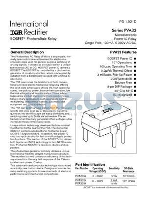 PVA33 datasheet - Photovoltaic Relay Microelectronic Power IC Relay Single-Pole, 130mA, 0-300V AC/DC