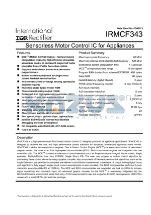 IRMCF343 datasheet - Sensorless Motor Control IC for Appliances